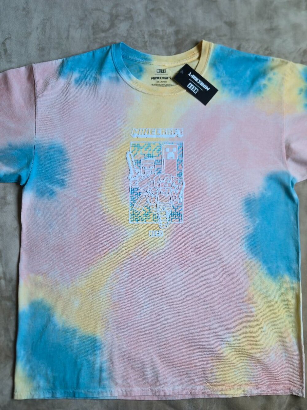 NWT Neff x Minecraft Tie Dye Graphic T-Shirt Pastel Multi Men's 2XL